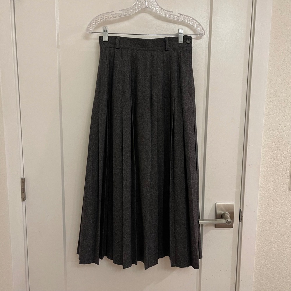 Vintage Freedberg Wool Pleated Midi Skirt Preppy Academic Old‎ Money Classic